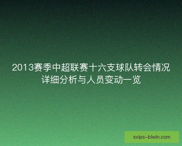 2013赛季中超联赛十六支球队转会情况详细分析与人员变动一览